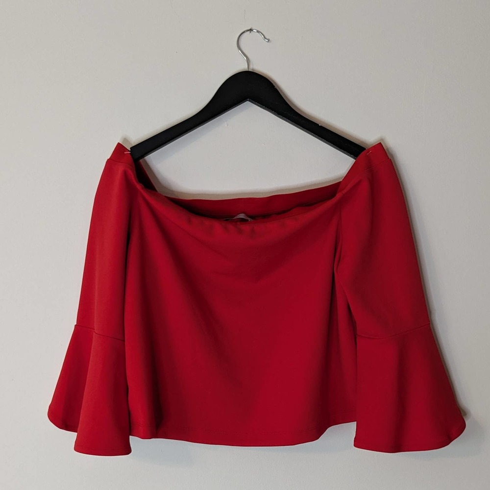 H&M off the shoulder crop top, red, large